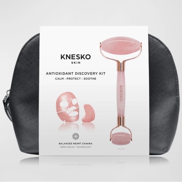 Knesko Skin Rose Quartz Antioxi Kit Luxury Gemstone Roller Face Eye Mask Beauty - Picture 1 of 16